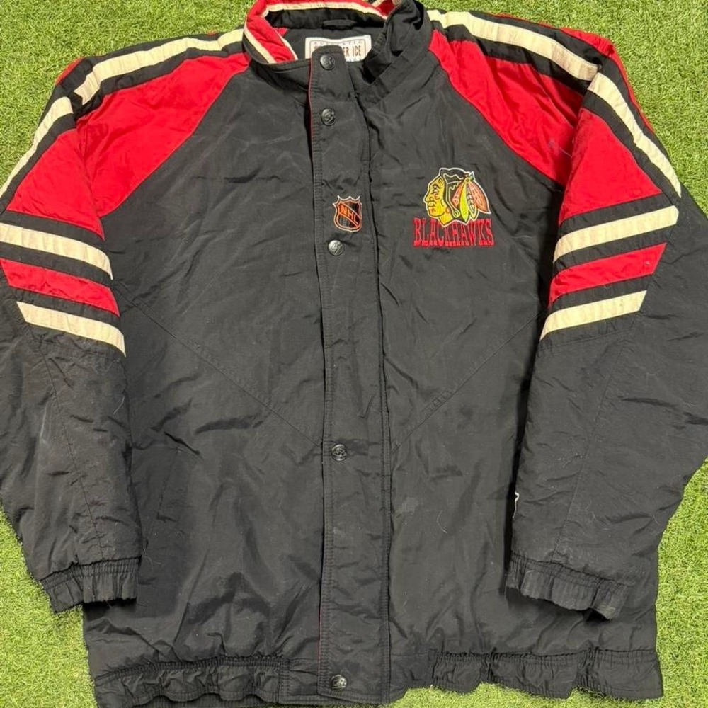 Chicago Blackhawks Starter black‎ puffer jacket Size L #NHL #hockey